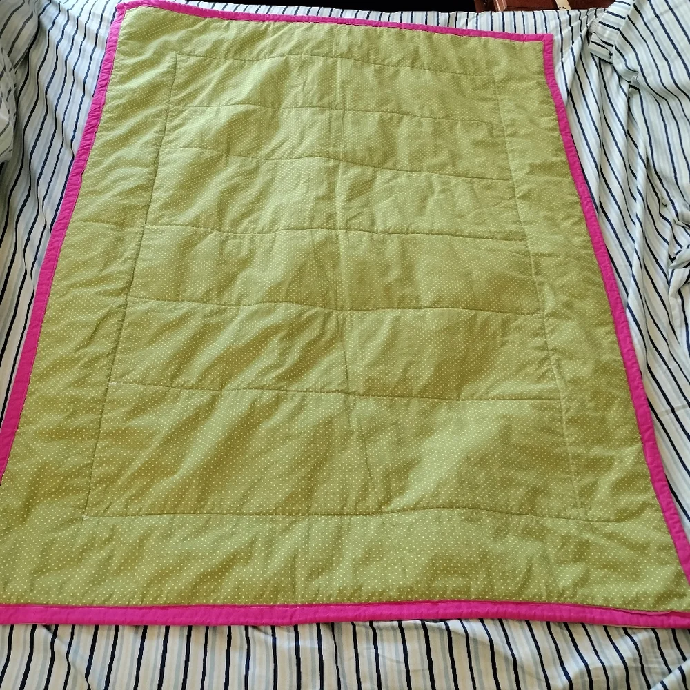 Reversible Unisex Cute Baby Bear Blue Tan Crib Quilt Pink Lime Green